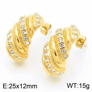 Women Fashion Gold-Plated Stainless Steel&Rhinestones Earrings - KE115315-KFC