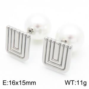 Women Stainless Steel&Pearl Square Earrings - KE115316-K