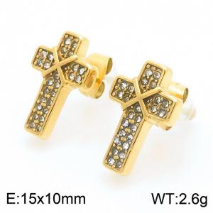 Women Gold-Plated Stainless Steel&Rhinestones Christain Cross Earrings - KE115318-KFC