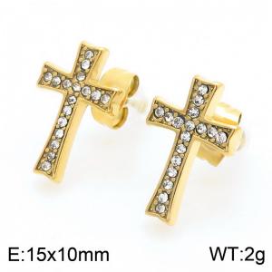 Women Elegant Gold-Plated Stainless Steel&Rhinestones Cross Earrings - KE115321-KFC