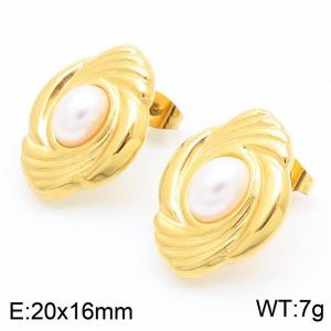 Women Gold-Plated Stainless Steel&Pearl Vortex Earrings - KE115325-KFC