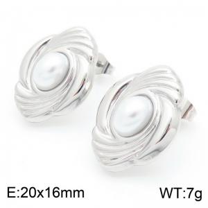 Women Stainless Steel&Pearl Vortex Earrings - KE115326-KFC