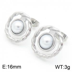 Women Stainless Steel&Pearl Round Earrings - KE115328-KFC