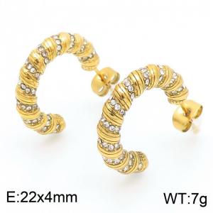 Women Gold-Plated Stainless Steel&Rhinestones Hook Earrings - KE115329-KFC