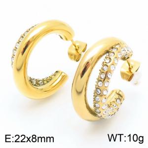 Women Gold-Plated Stainless Steel&Rhinestones Curved Earrings - KE115335-KFC