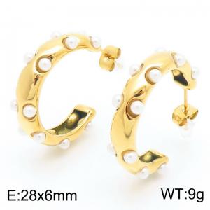 Women Gold-Plated Stainless Steel&Pearl Curved Earrings - KE115337-KFC