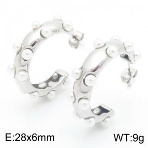 Women Stainless Steel&Pearl Curved Earrings - KE115338-KFC