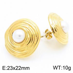 Women Gold-Plated Stainless Steel&Pearl Spiral Earrings - KE115339-KFC