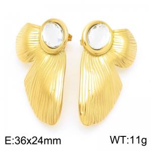 Women Gold-Plated Stainless Steel&Zircon Butterfly Wing Earrings - KE115343-KFC