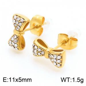 Women Gold-Plated Stainless Steel&Rhinestones Bow Tie Earrings - KE115358-KFC