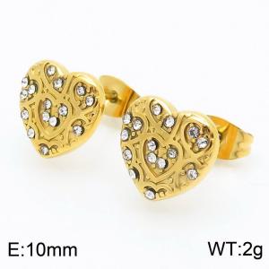 European and American fashion personality stainless steel creative inlay full of diamond heart-shaped temperament versatile gold earrings - KE115566-KFC