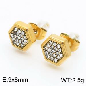 European and American fashion personality stainless steel creative inlay with full diamond pentagonal temperament versatile gold earrings - KE115568-KFC