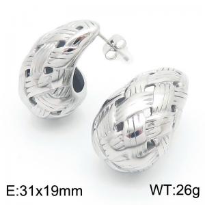 European and American fashion personality stainless steel creative hollow woven water droplet shape temperament versatile silver earrings - KE115570-KFC