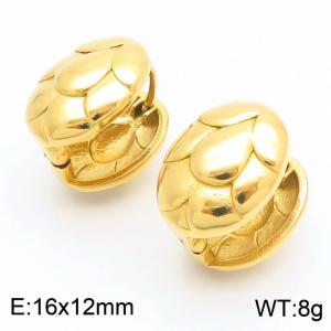 European and American fashion personality stainless steel creative oval fish scale pattern temperament gold earrings - KE115573-KFC