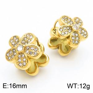 Original fashion and personalized stainless steel creative full diamond five petal flower temperament versatile gold earrings - KE115577-KFC