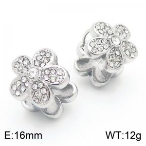 Original fashion and personalized stainless steel creative full diamond five petal flower temperament versatile silver earrings - KE115578-KFC