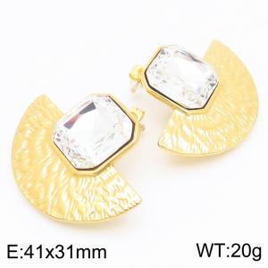 Fashionable and personalized stainless steel creative inlaid transparent diamond geometric women's jewelry temperament gold earrings - KE115669-KFC