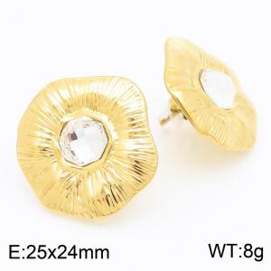 Fashionable and personalized stainless steel creative inlaid transparent diamond flower women's jewelry temperament gold earrings - KE115673-KFC