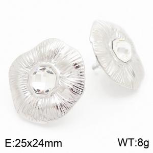 Fashionable and personalized stainless steel creative inlaid transparent diamond flower women's jewelry temperament silver earrings - KE115674-KFC