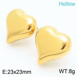 Fashionable and personalized stainless steel creative irregular three-dimensional hollow heart-shaped women's jewelry temperament gold earrings - KE115677-KFC