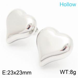 Fashionable and personalized stainless steel creative irregular three-dimensional hollow heart-shaped women's jewelry temperament silver earrings - KE115678-KFC