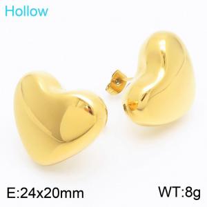 Fashionable and personalized stainless steel creative three-dimensional hollow heart-shaped women's jewelry temperament gold earrings - KE115679-KFC