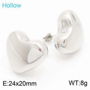 Fashionable and personalized stainless steel creative three-dimensional hollow heart-shaped women's jewelry temperament silver earrings - KE115680-KFC