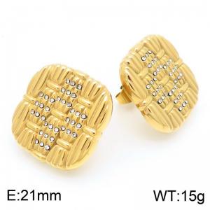 French retro personality ins style stainless steel square weave texture inlaid with diamonds temperament gold earrings - KE115687-GC