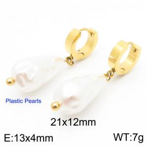 Stainless steel droplet pearl women's cute engagement gold earrings - KE115838-Z