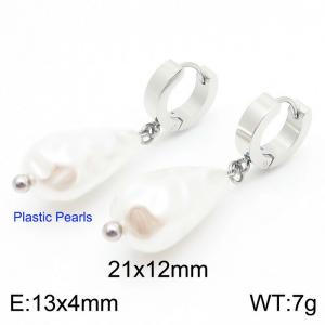 Stainless steel droplet pearl women's cute engagement earrings - KE115839-Z