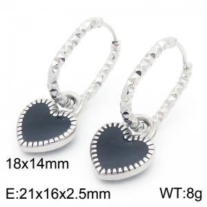 Round with Heart Charm Earring For Women Stainless Steel 304 Silver Color - KE115902-Z