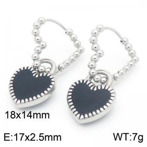 Bobby Beads with Heart Charm Earring For Women Stainless Steel 304 Silver Color - KE115904-Z