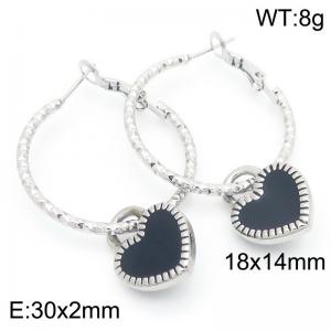 30mm with Heart Charm Earring For Women Stainless Steel 304 Silver Color - KE115905-Z