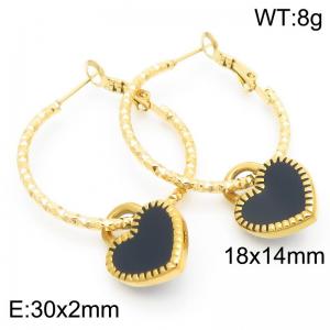 30mm with Heart Charm Earring For Women Stainless Steel 304 Silver Color - KE115906-Z