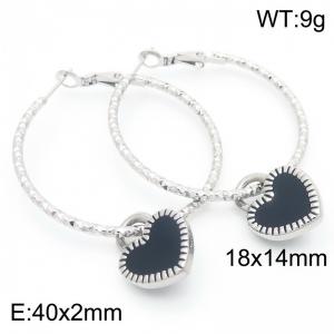 40mm with Heart Charm Earring For Women Stainless Steel 304 Silver Color - KE115908-Z