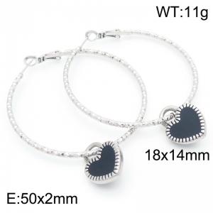 50mm with Heart Charm Earring For Women Stainless Steel 304 Silver Color - KE115909-Z