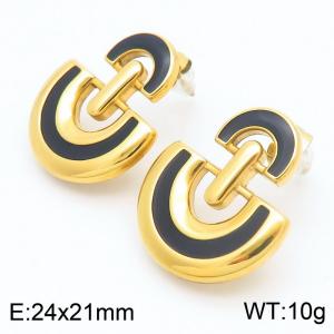 Wholesale Custom High Quality Fashion Jewelry 18K Gold Plated Stainless Steel Geometric Splicing U-shaped Earrings For Women - KE115911-GC