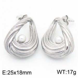 French Temperament Stainless Steel Stud Earrings Female Retro High Sense Threaded Pearl Earrings - KE115916-GC