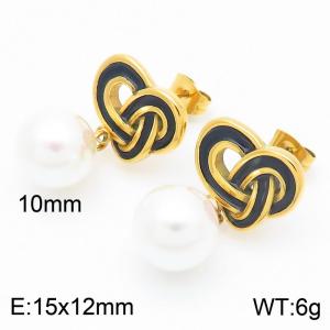 Wholesale Jewelry Stainless Steel Twists Oil Drop Knot Earrings Freshwater Pearl Earrings for Women - KE115925-GC