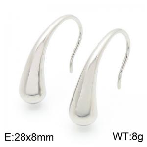 Simple Water Droplet Earring Stainless Steel 304 Silver Color - KE115928-KFC