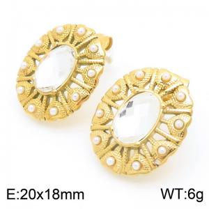 Statement Oval Stud Earring Women Stainless Steel 304 Gold Color - KE115933-KFC