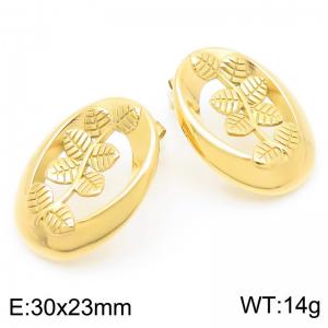 Life Leaves Oval Stud Earring Women Stainless Steel 304 Gold Color - KE115935-KFC