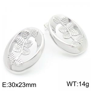 Life Leaves Oval Stud Earring Women Stainless Steel 304 Silver Color - KE115936-KFC