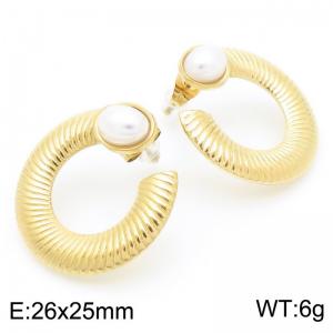 Letter C Stud Earring With Pearl Women Stainless Steel 304 Gold Color - KE115937-KFC