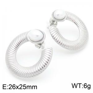 Letter C Stud Earring With Pearl Women Stainless Steel 304 Silver Color - KE115938-KFC