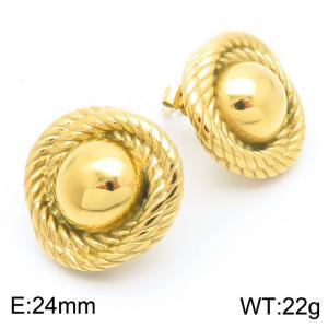 18k Gold Color Stainless Steel Front and Rear Round Bead Earrings - KE115943-KFC