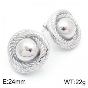 Silver Color Stainless Steel Front and Rear Round Bead Earrings - KE115944-KFC