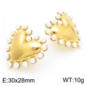 European and American Ins Style Pearl Heart Earrings Women Stainless Steel Gold Color - KE115945-KFC