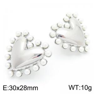 European and American Ins Style Pearl Heart Earrings Women Stainless Steel Silver Color - KE115946-KFC