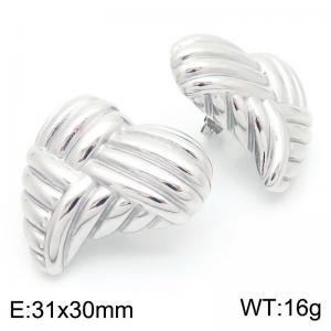 Stainless Steel Heart Textured Earrings with Temperament Earrings Women  Silver Color - KE115948-KFC